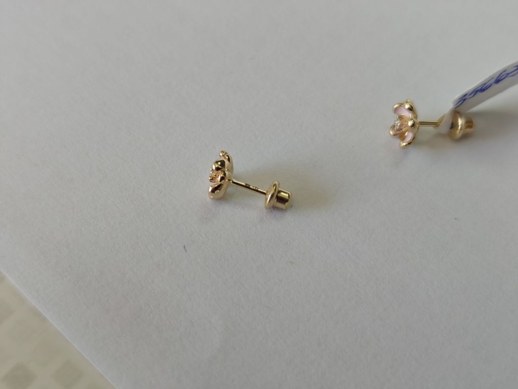 Cercei Teilor aur 14k cu diamante naturale pt copii (r)