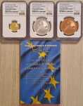 Set monede BNR aur argint tombac 10 ani aderarea UE gradate NGC PF 69