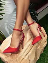 Pantofi stiletto roși satinați cu toc Shein