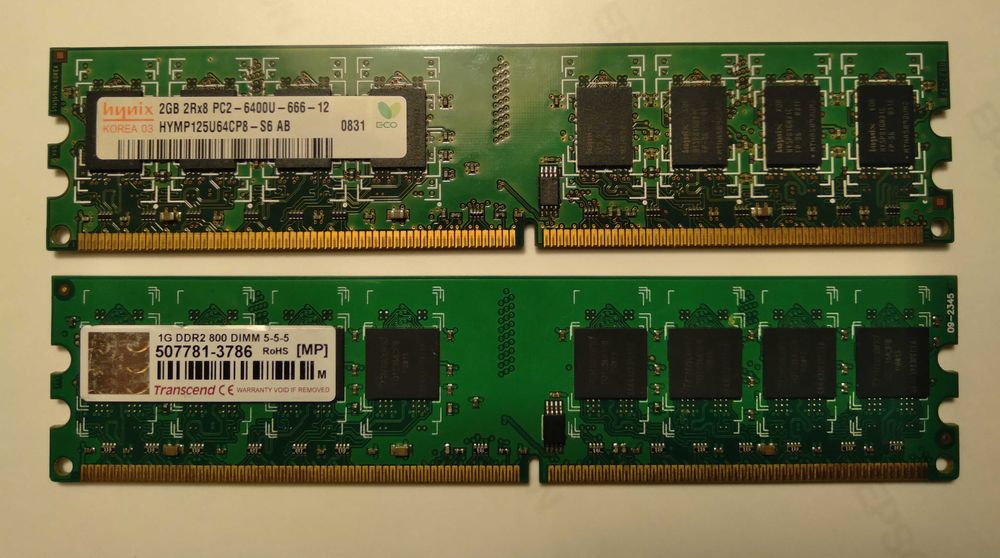Оперативная память DDR2 (по 2 и 1 гигабайт)
