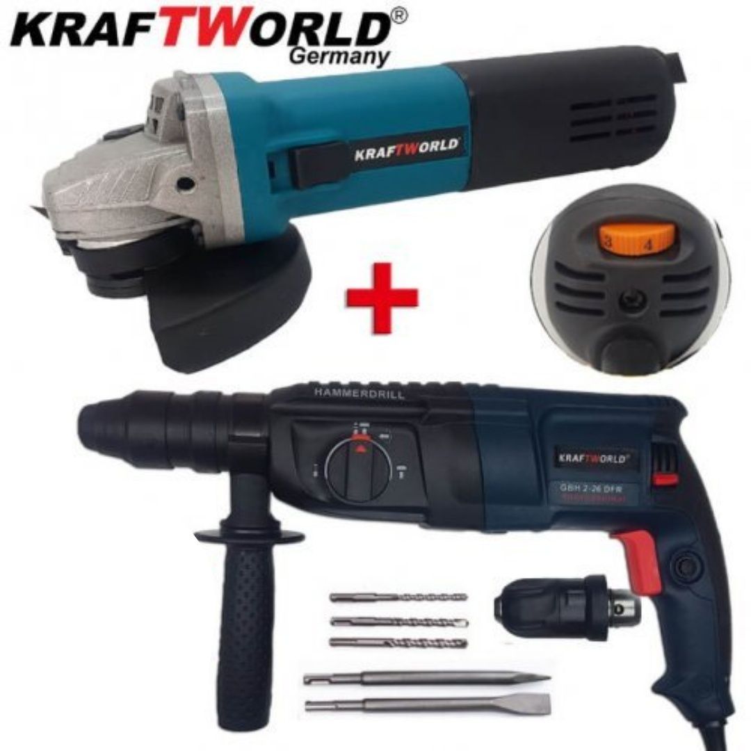 ПРОМО ПАКЕТ Немски Перфоратор 1600W и Ъглошлайф 1400W Kraft World