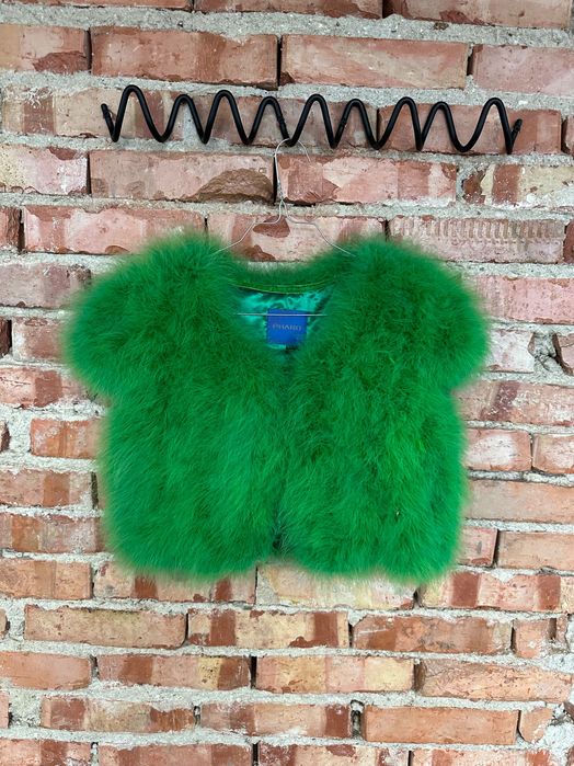 Къс дамски елек с естествен косъм от щраус/ наметка / жилетка