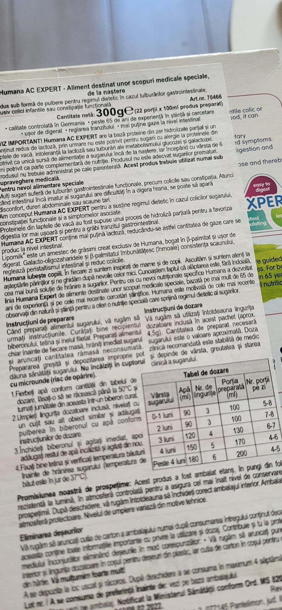 Humana - formula speciala de lapte praf pentru +0 luni AC Expert, 300g