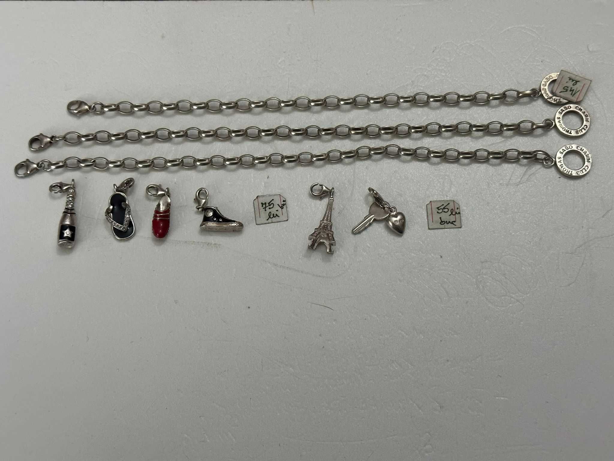 LOT BIJUTERII ARGINT 925 - Thomas Sabo - 3 Bratari + 7 Charmuri - 50g.