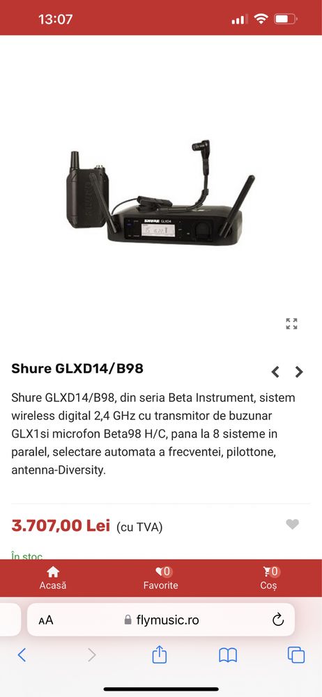 Sistem Wirless Shure GLXD14/B98 microfon