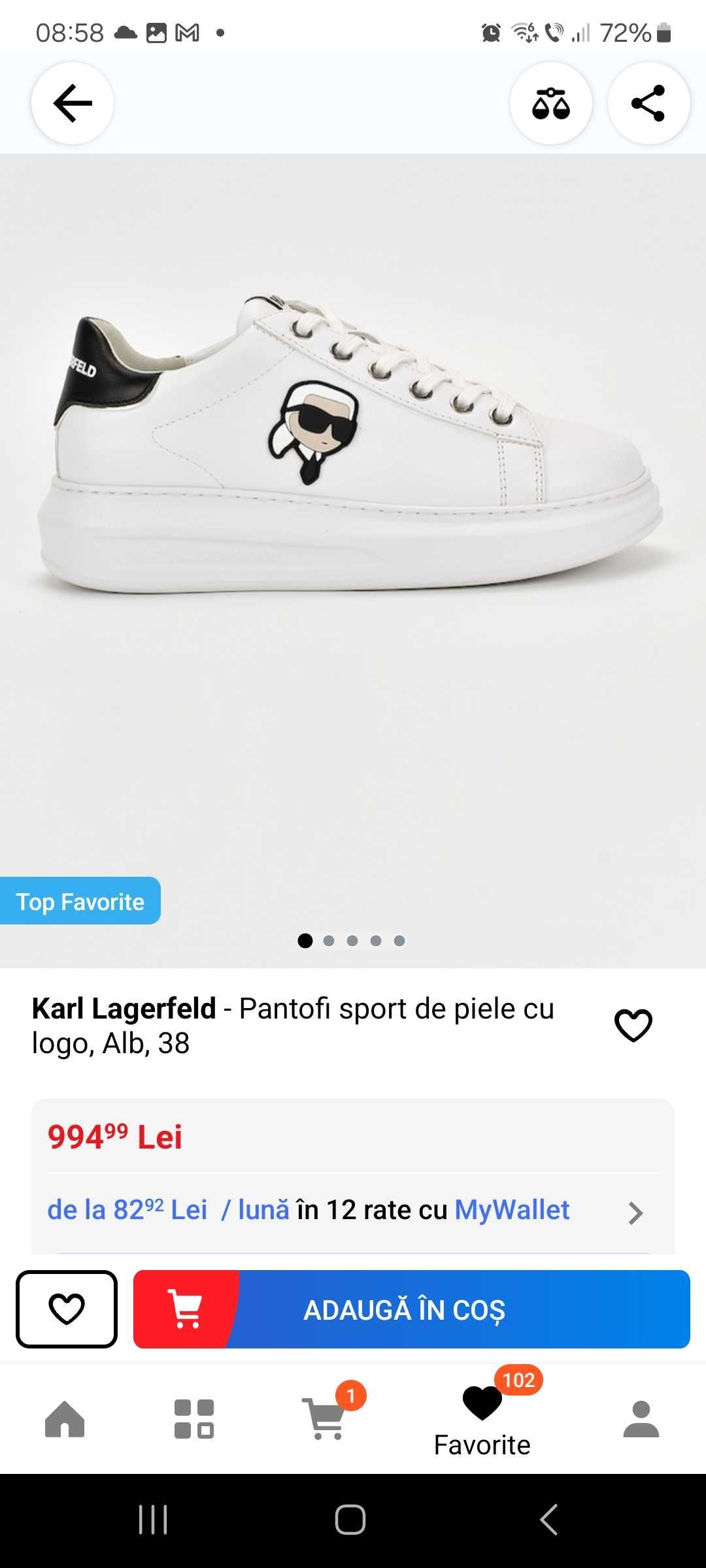 Pantofi sport Karl Lagerfeld de piele cu logo, Alb 38