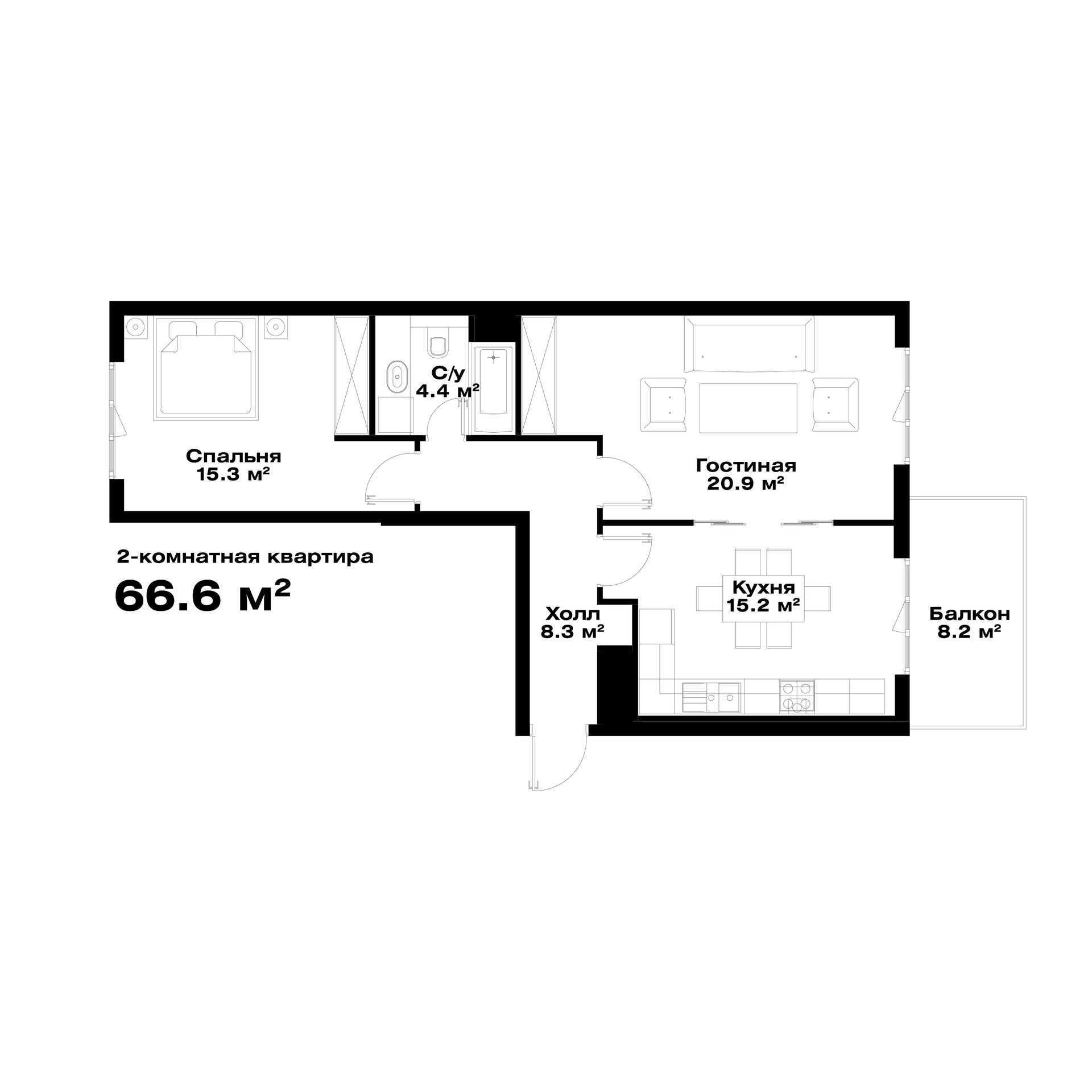 2-xonali xonadonlar | 2-комнатные квартиры ЖК O'z Mahal - Golden House