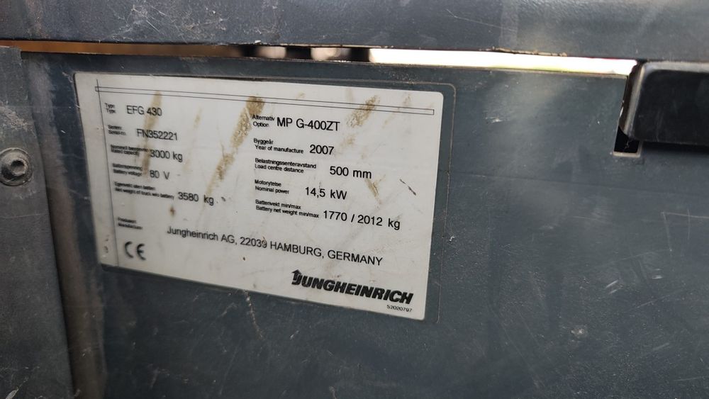 Piese Stivuitor Jungheinrich 2007 efg 430 defect, fără baterie