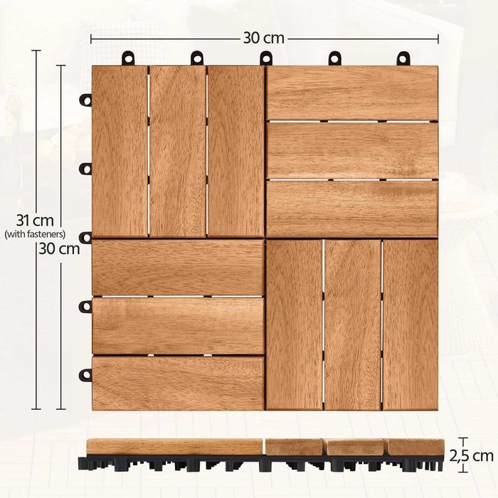 Placaj placi terasa lemn acacia 30x30 cm |S 592114 Natural Wood(27pcs)