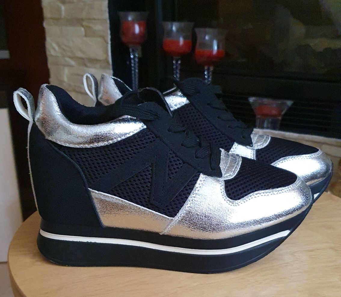 Sneakers/pantofi sport upper, cu toc ascuns și talpă înaltă, nr.36