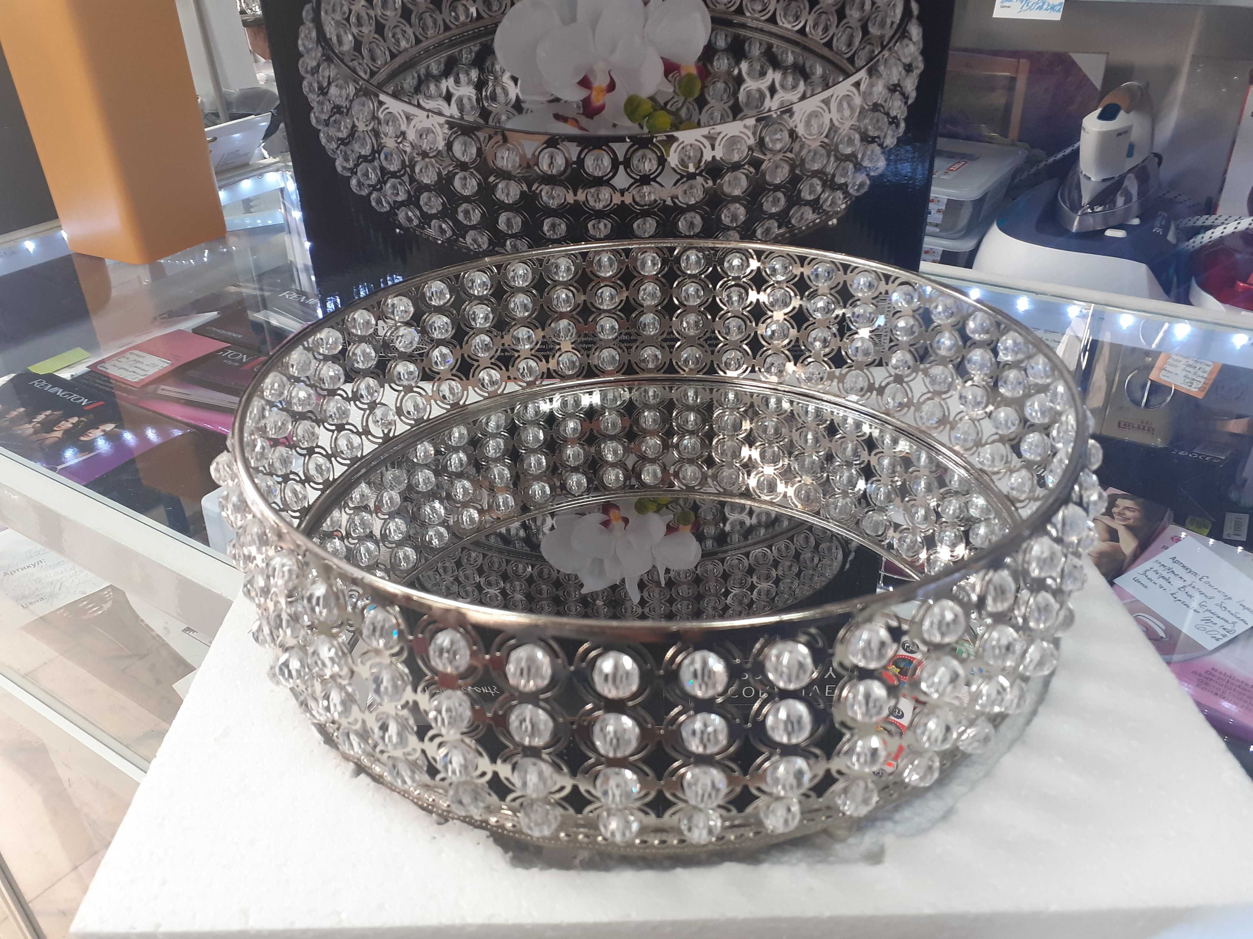 огледален поднос с камъни , Поднос за свещи , Decorative mirror tray