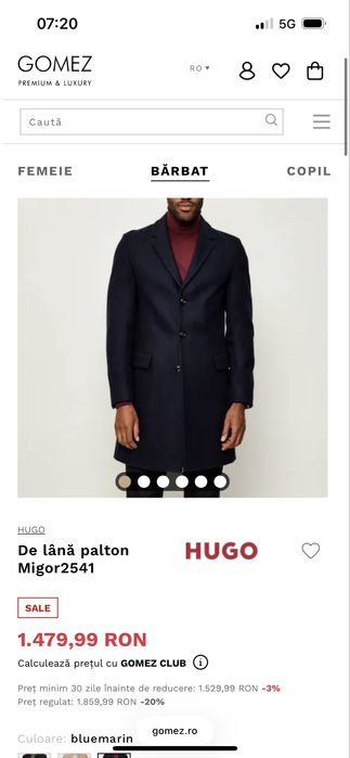 Vand palton barbati HUGO Boss cashmere