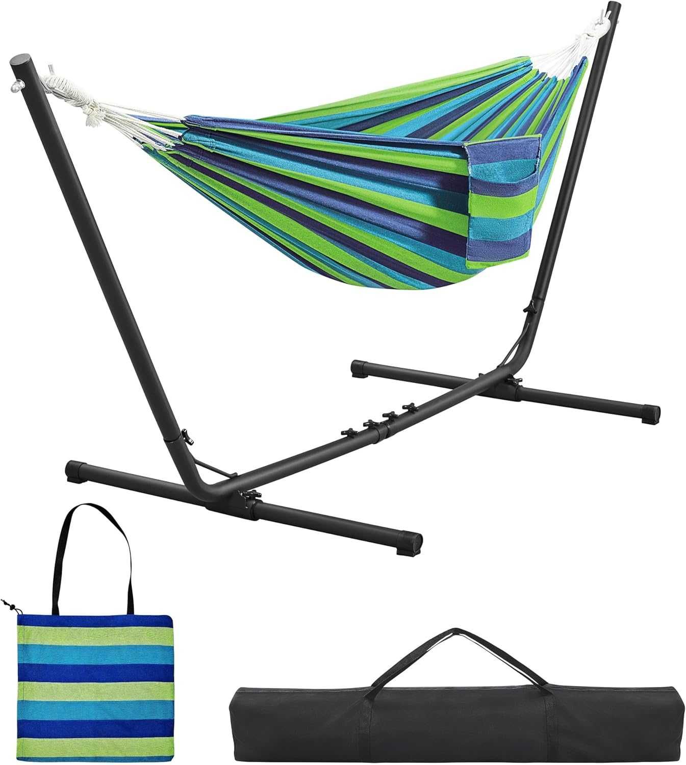 Hamac dublu cu cadru metalic, 294‑314 cm |YT 592851 Blue Red Stripe