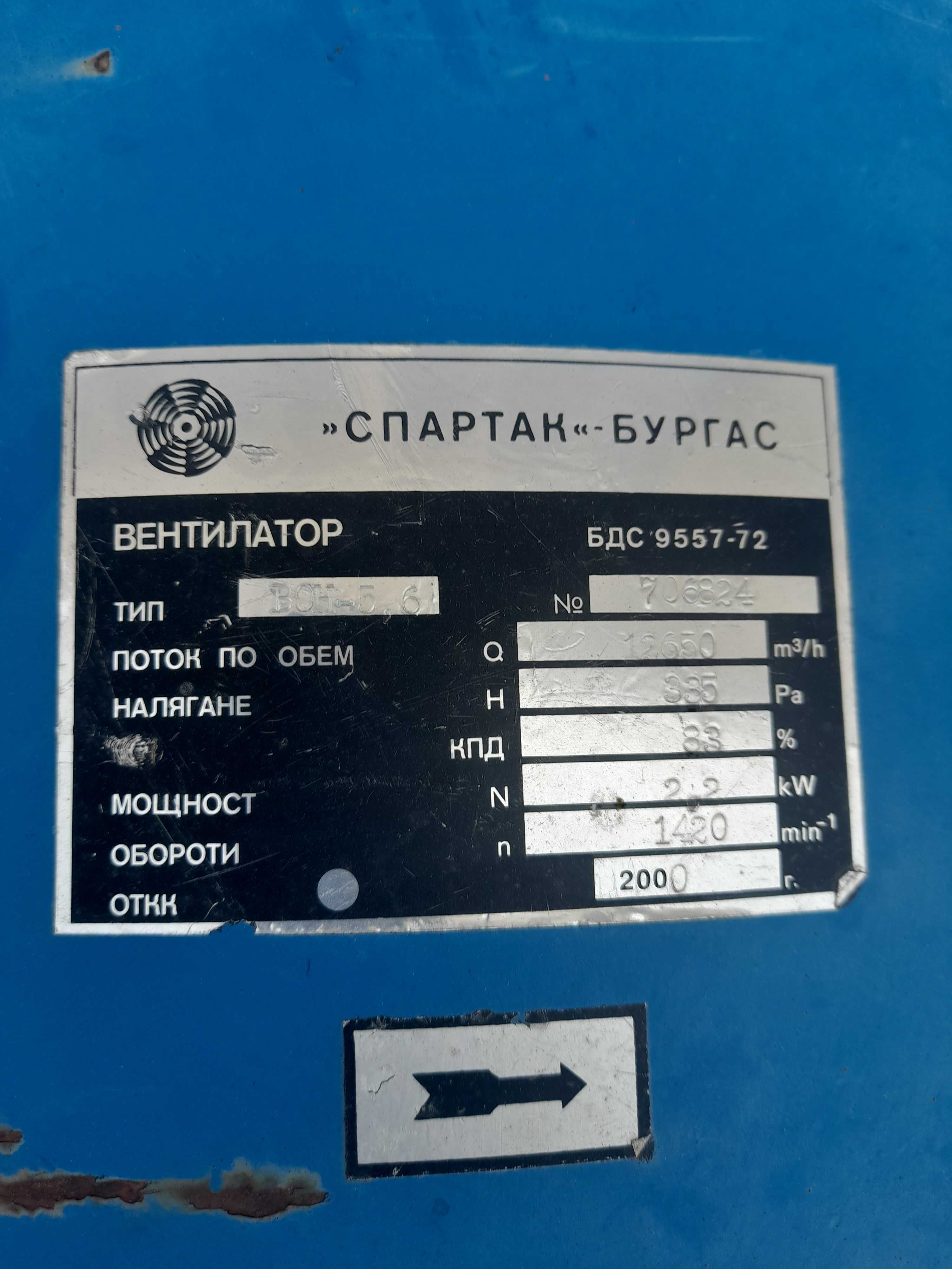 Промишлен вентилатор ''Спартак'' Бургас  2.2kw
