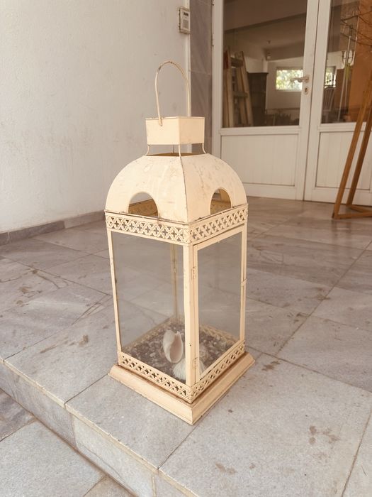Голям винтидж фенер в стил Shabby Chic – 75 см, метал и стъкло
