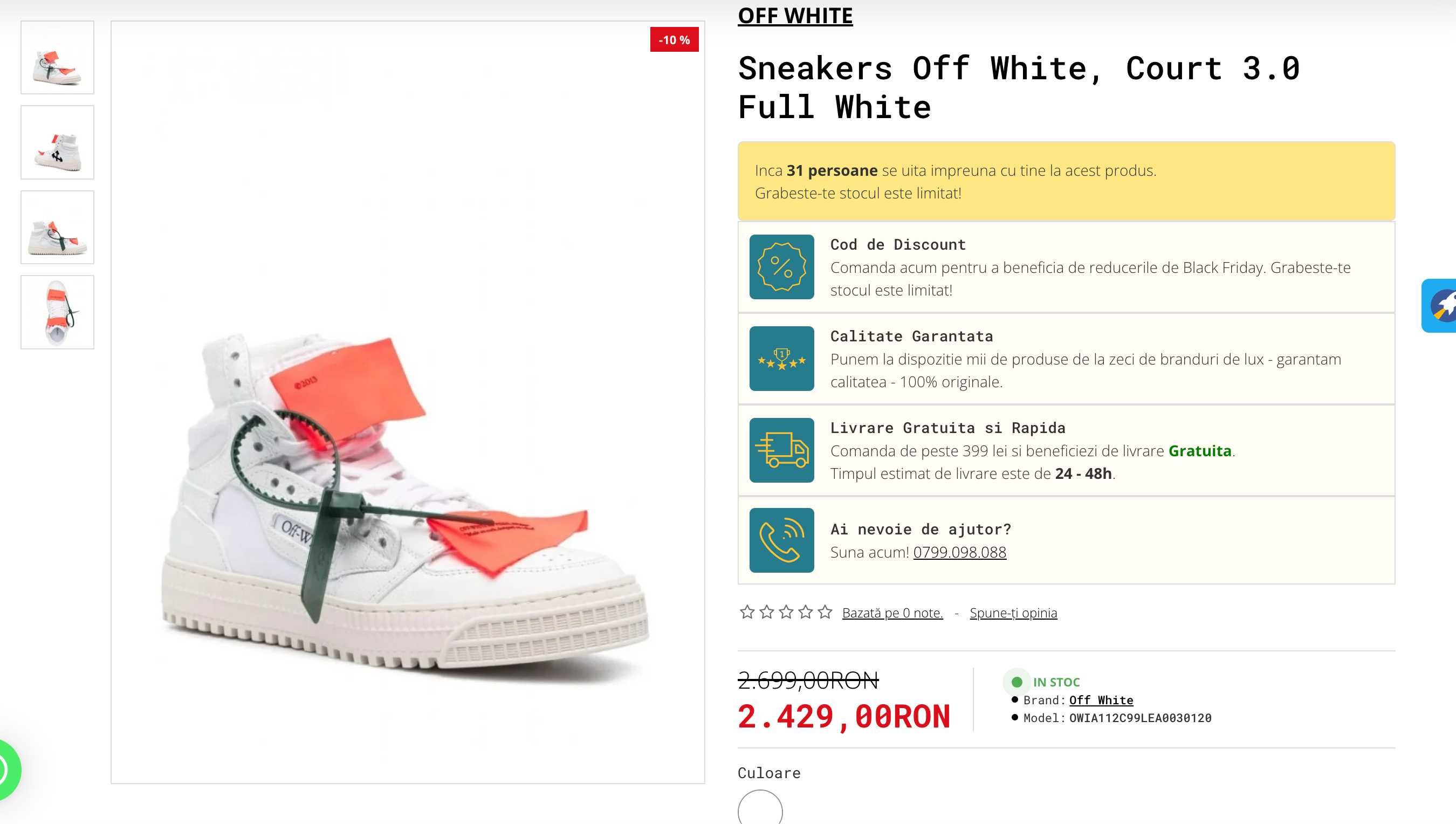 Off White Court 3.0 Full White Sneakers High | IT 42 fit 43 cu FACTURA