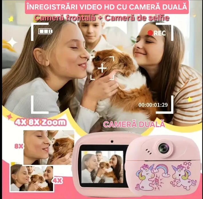 Cameră Foto&Video cu Imprimantă termică. Muzică/Jocuri. Include hârtia