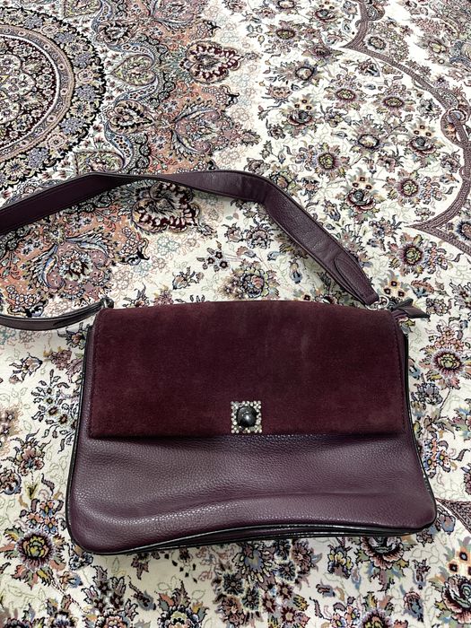 Сумка женская, Натуральная кожа в фиолотовом цвете, Прямогульная