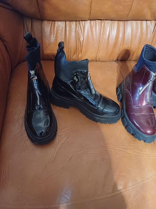Ghete visinii si negre 39 piele lacuita