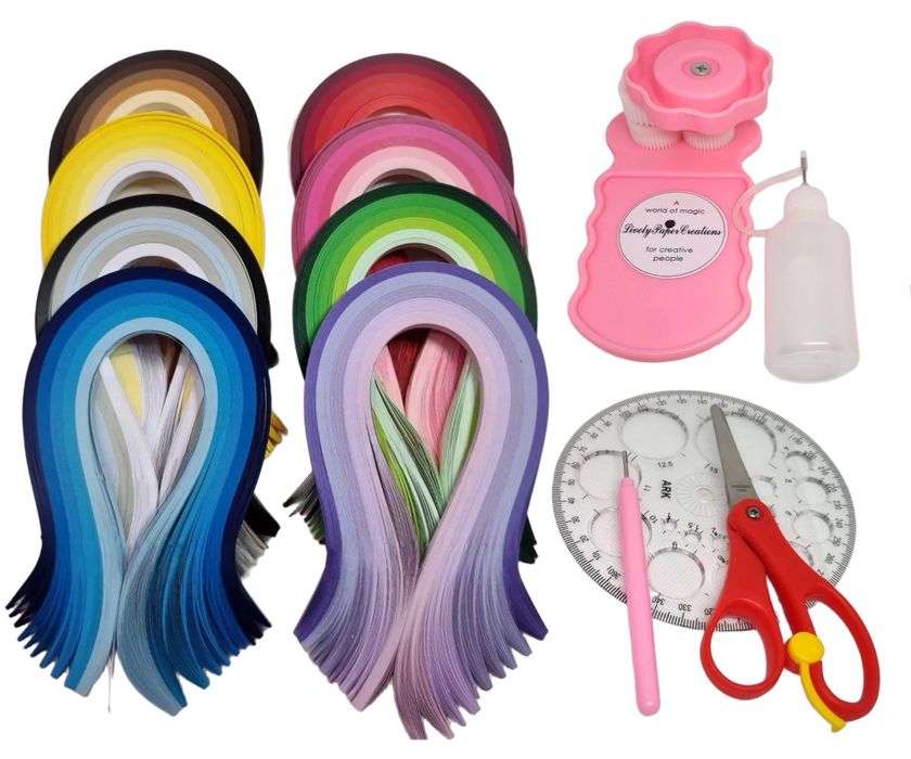 Set de artizanat quilling cu 5 unelte si 1600 fasii de hartie