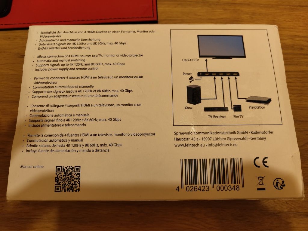 Switch HDMI 4 în 1 Feintech 8K 60Hz sau 4K 120Hz