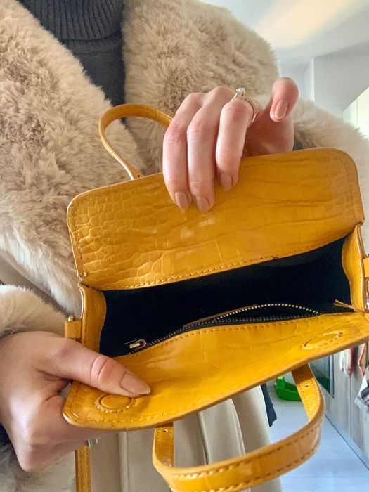 Zara жълта чанта, Пухено палто Размер М