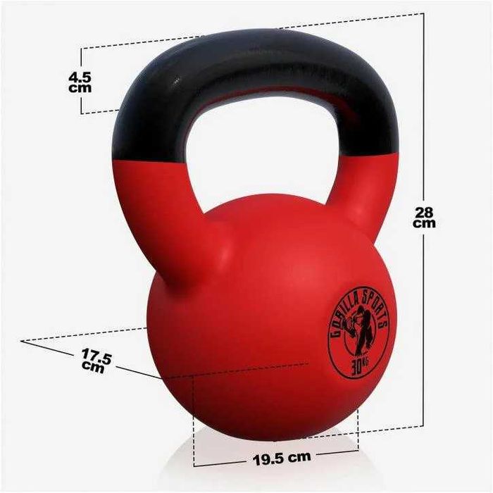 Kettlebell din fontă cu înveliș de cauciuc 30 KG Gorilla Sports