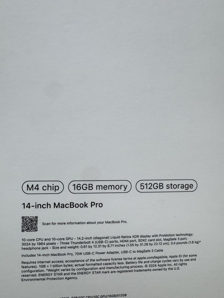 MacBook Pro M4 16/512, 14 дюймов — новый, с гарантией.