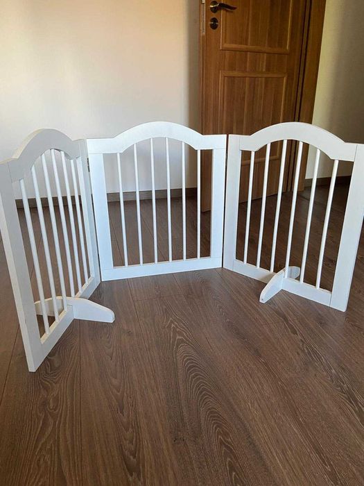 Gard pliabil pentru caini din lemn cu 3 sectiuni , alb