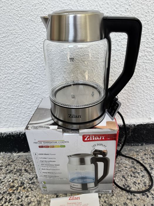 Стъклена Електрическа Кана - Zilan ZLN8955, 1.7л, 2200W, 360°, LED!