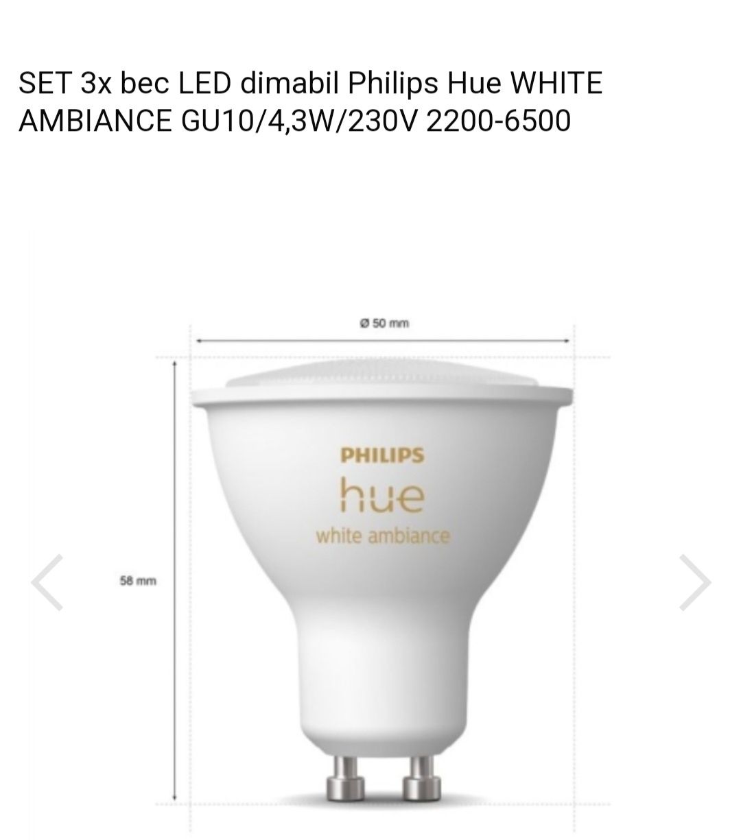 Set 3 buc Philips Hue GU10 white ambiance smart
