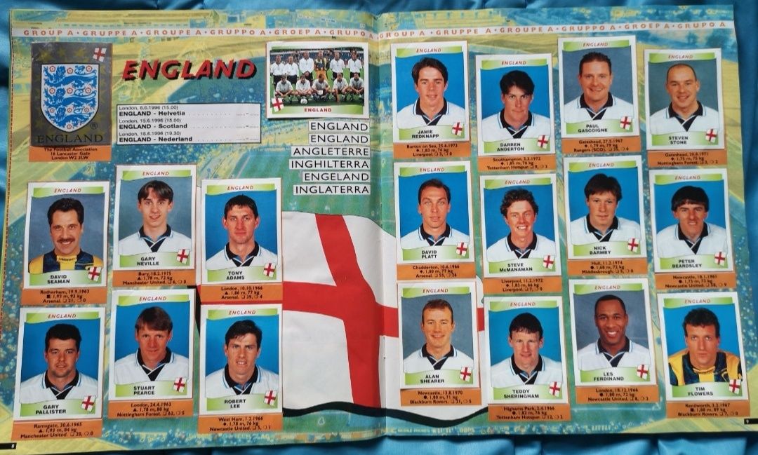 Panini set nelipit complet și Album gol Anglia 96 England 1996 euro