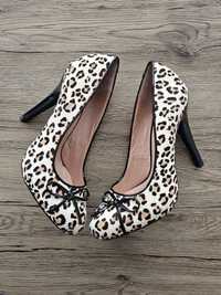 Pantofi din piele naturala, animal print, noi, 39