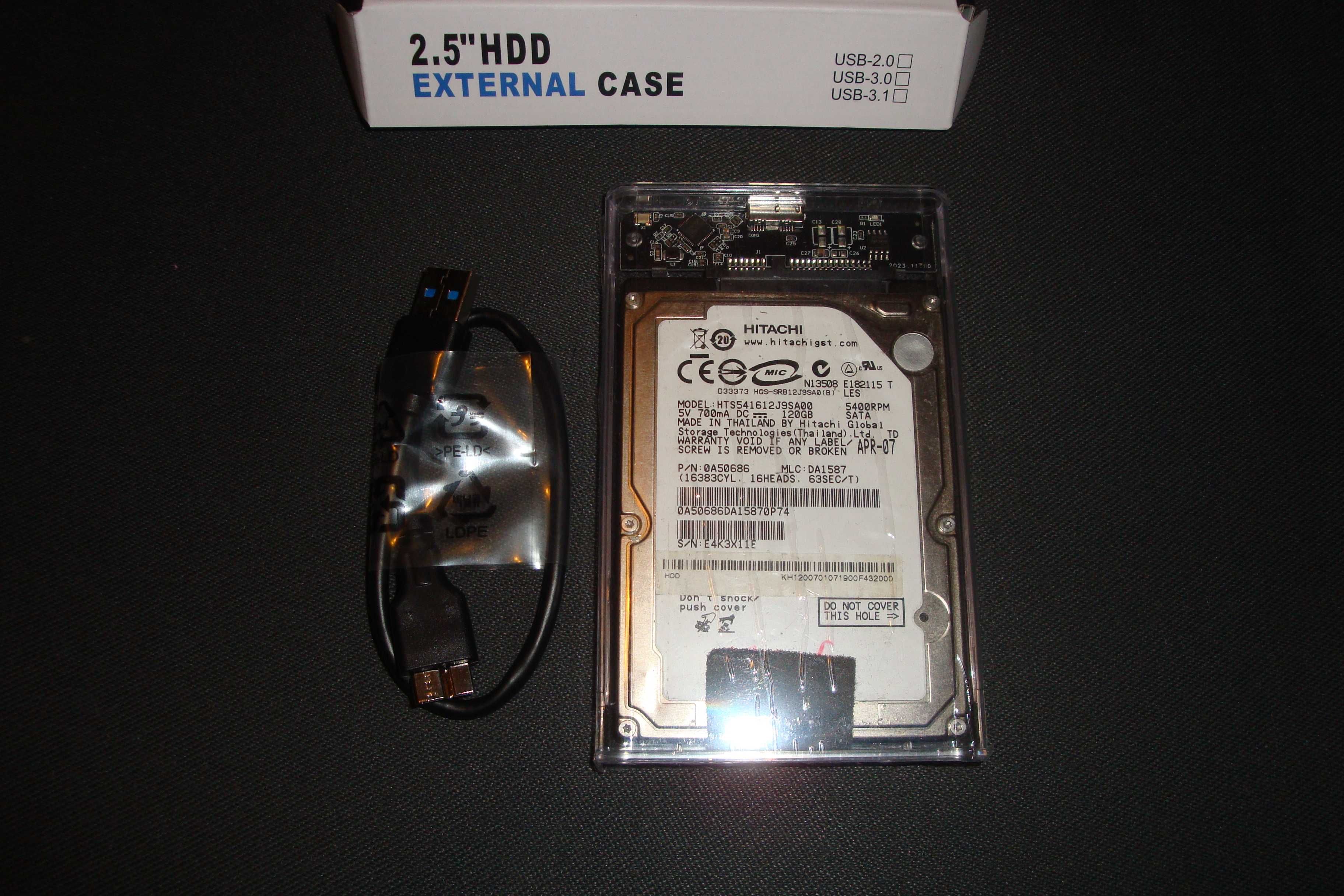 Hard disk extern Hitachi hdd 120gb usb 3.0 carcasa transparenta