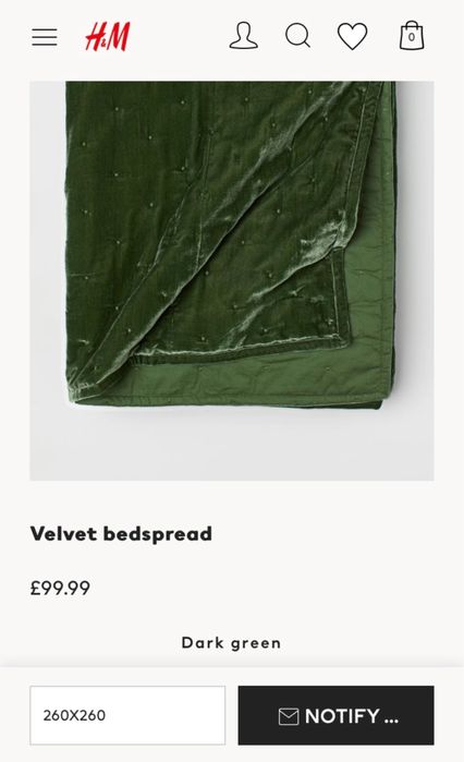 Superbă cuvertura matlasată din catifea verde 260x260cm H&M, 2 fețe