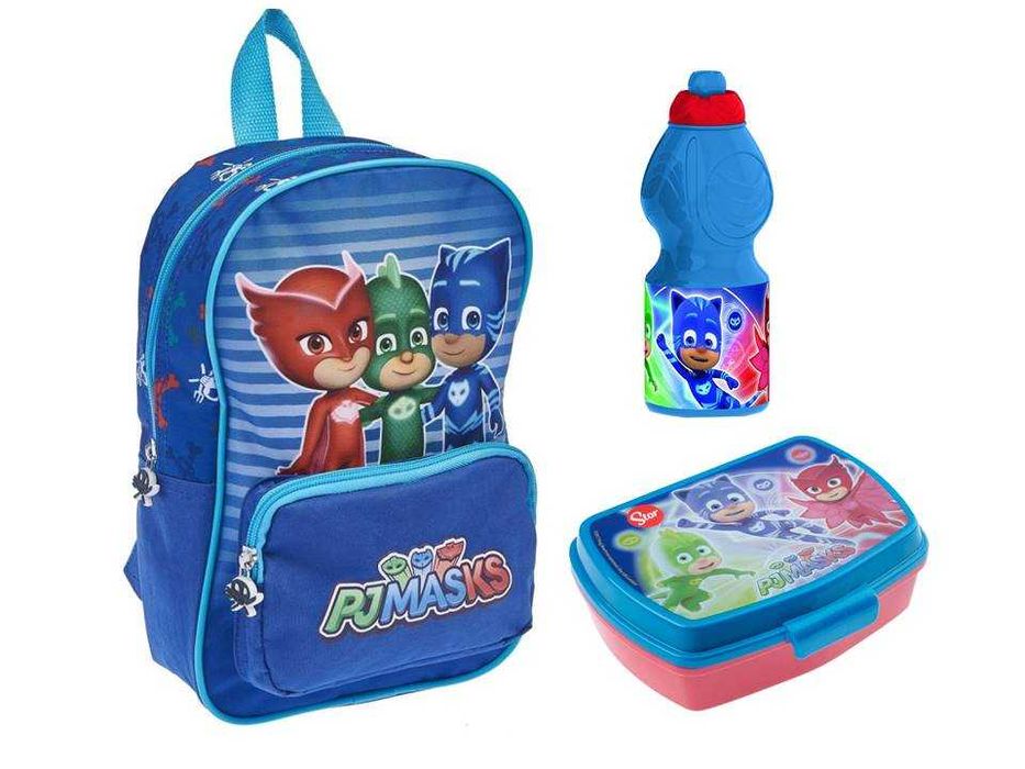 Ghiozdan gradinita Eroi in Pijama echipat, recipient apa, cutie pranz