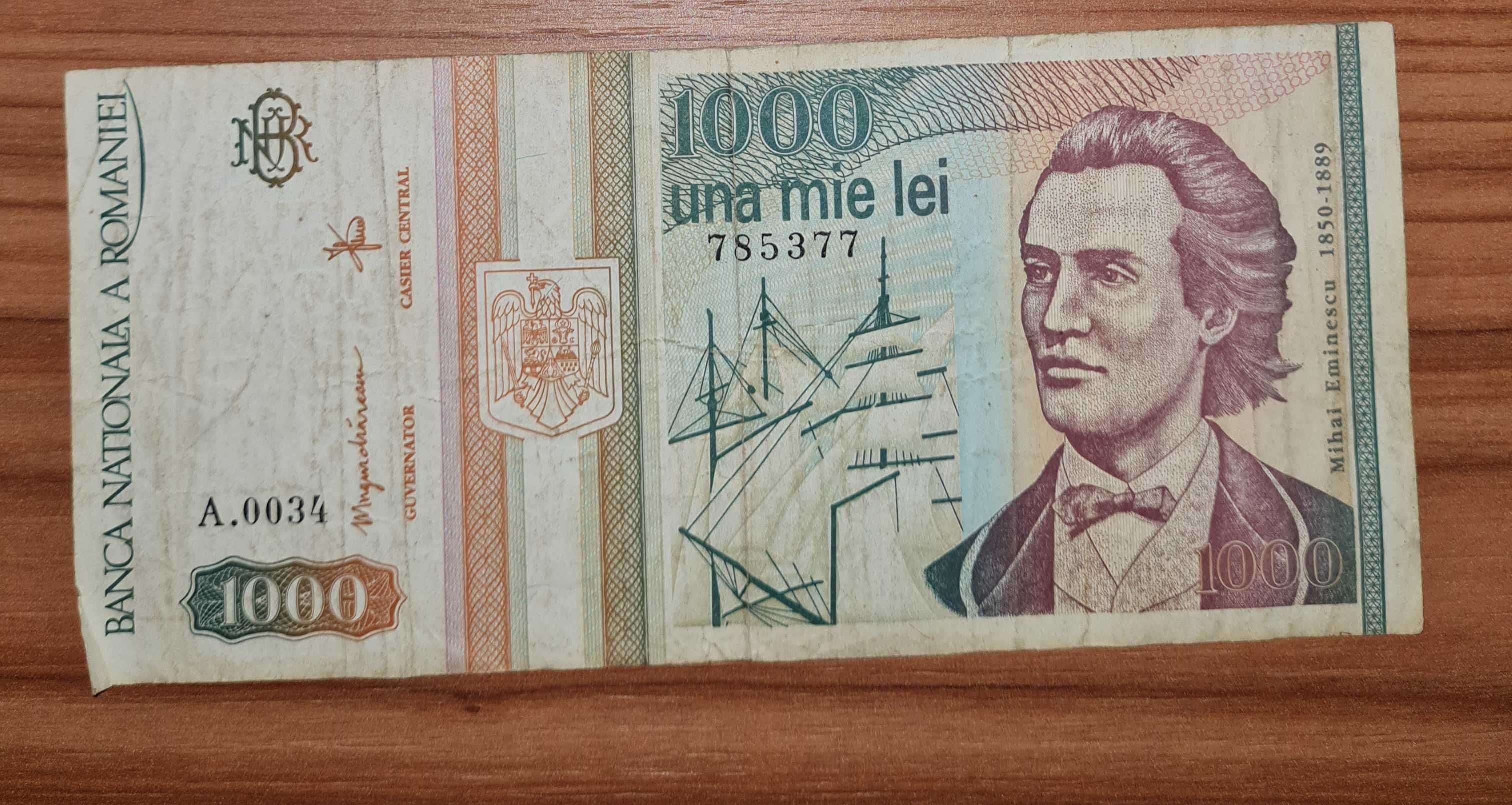 Bancnota veche Mihai Eminescu 1993 seria A.0034