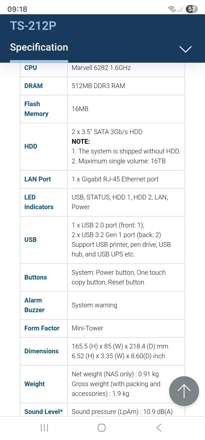 Nas Qnap TS212P + 2Hdd de 2TB