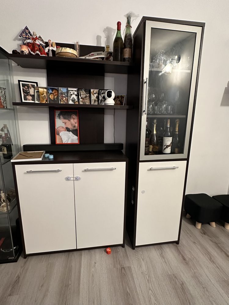 Mobila living alb cu venghe - 3 corpuri (se vand impreuna sau separat