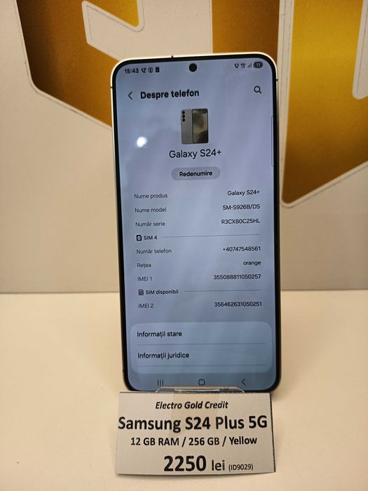 Samsung S24 Plus 5G 12GB RAM/256GB/Yellow/Stare:Foarte buna! ID9029