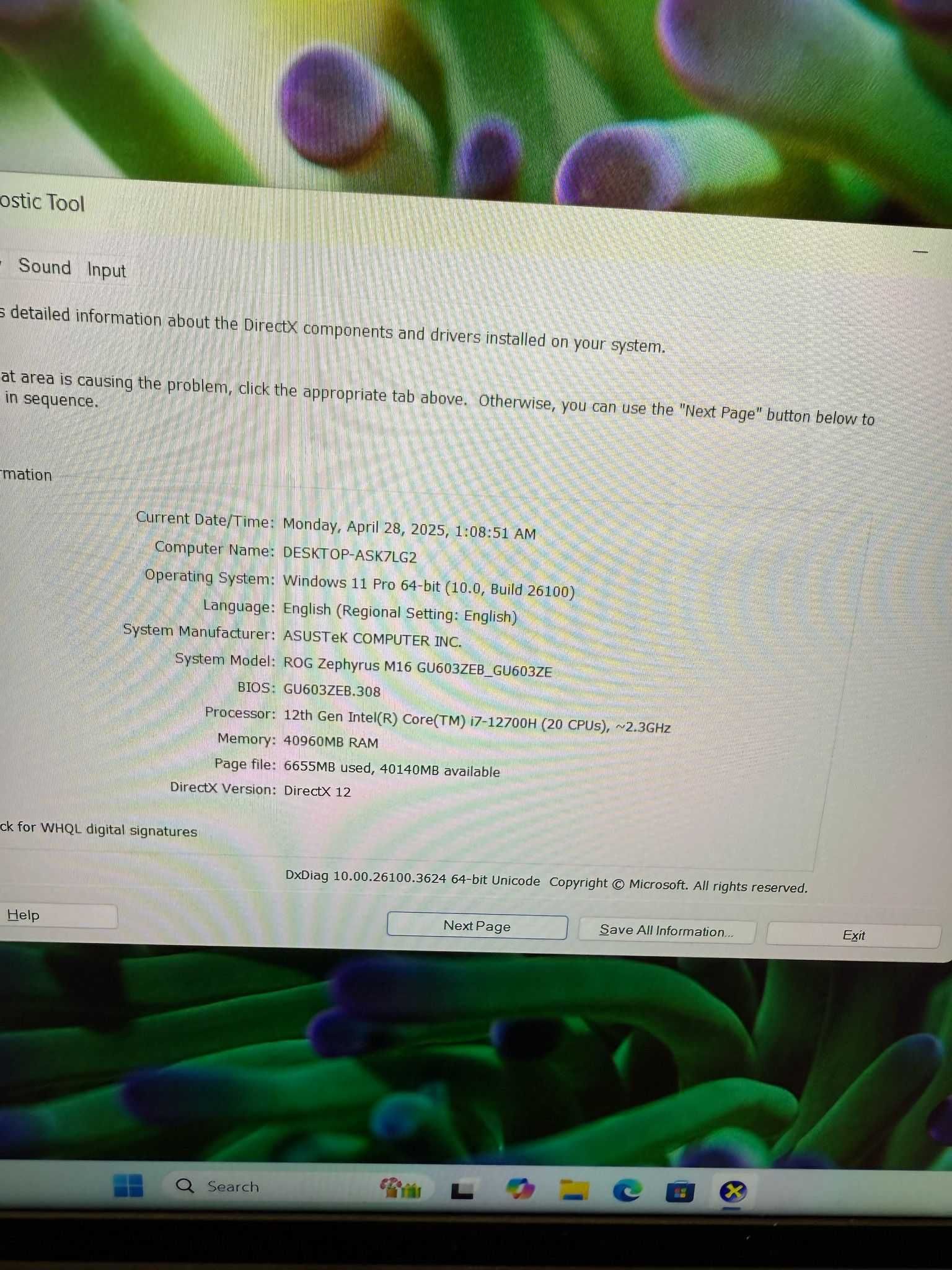 HOPE AMANET P2- Asus Rog Zephyrus  M16 / I7 Gen 12 / Rtx 3050 Ti /
