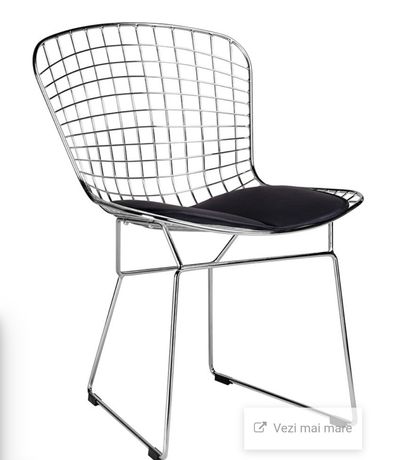 Set de 4 scaune bucatarie dining cromate cu sezut negru