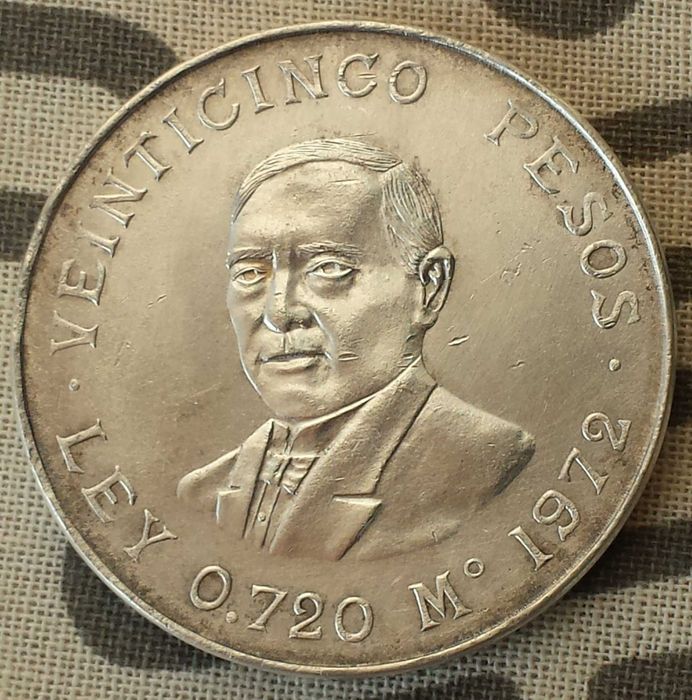 25 песос 1972 година/ Бенито Хуарес  Мексико Сребърна Монета XF