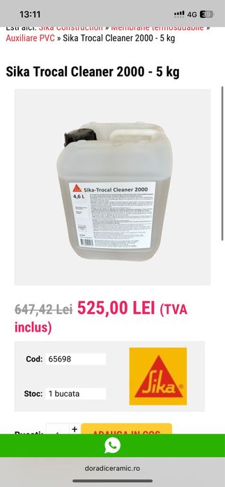 Sika Trocal® Cleaner 2000 Agent de curatare/activare membrane PVC