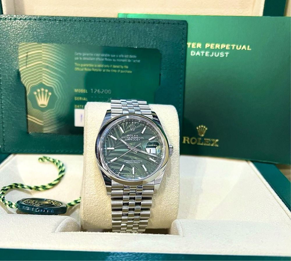 Rolex Datejust 36mm Dial Verde Palm Jubilee Acte An 2021 Otel