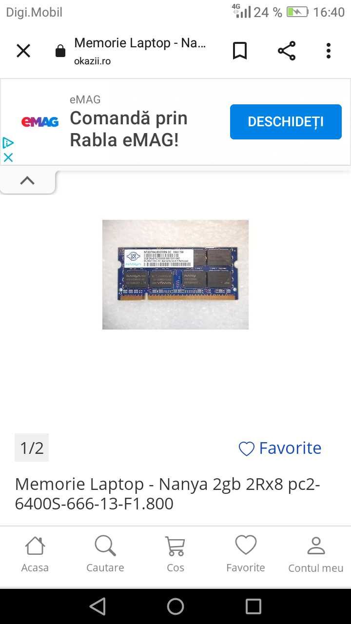 Memorie de laptop 2 GB de RAM marca Nania