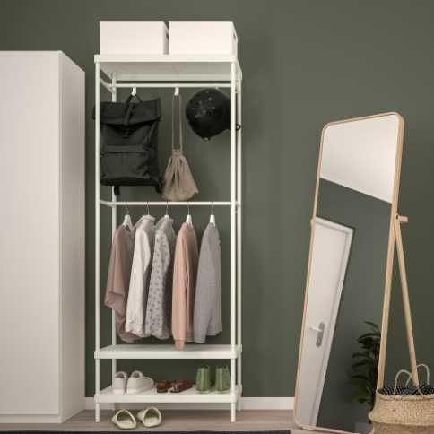 закачалка за дрехи с рафт за обувки, отворен гардероб