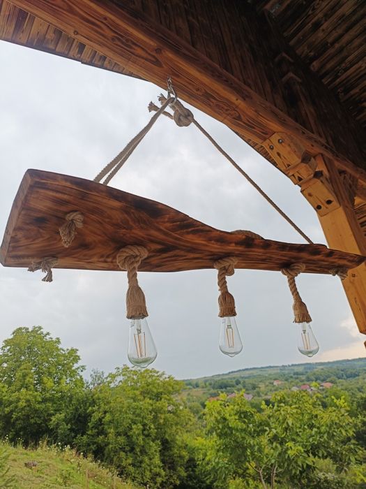 Candelabru rustic lemn nuc ,cires ,stejar