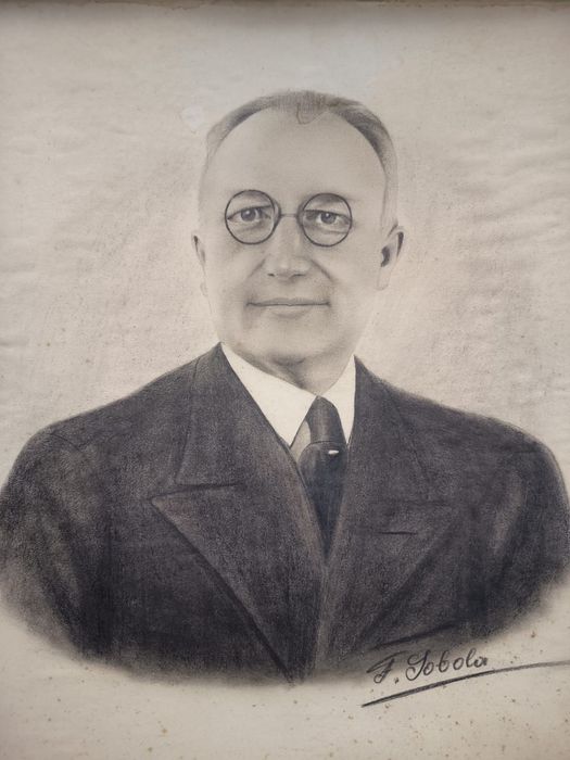 Tablou Portet Vechi În Creion Semnat Rama Din Lemn