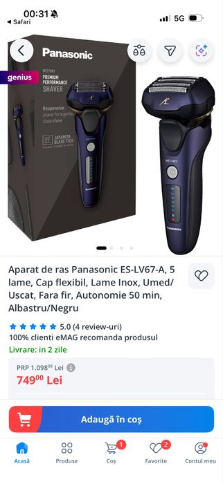 Aparat de ras PANASONIC ES-LV67-A803, acumulator, sigilat